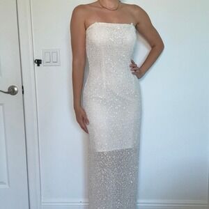 Vintage White Strapless Sequin Gown‎ – Size XS – Bridal / Formal / Prom